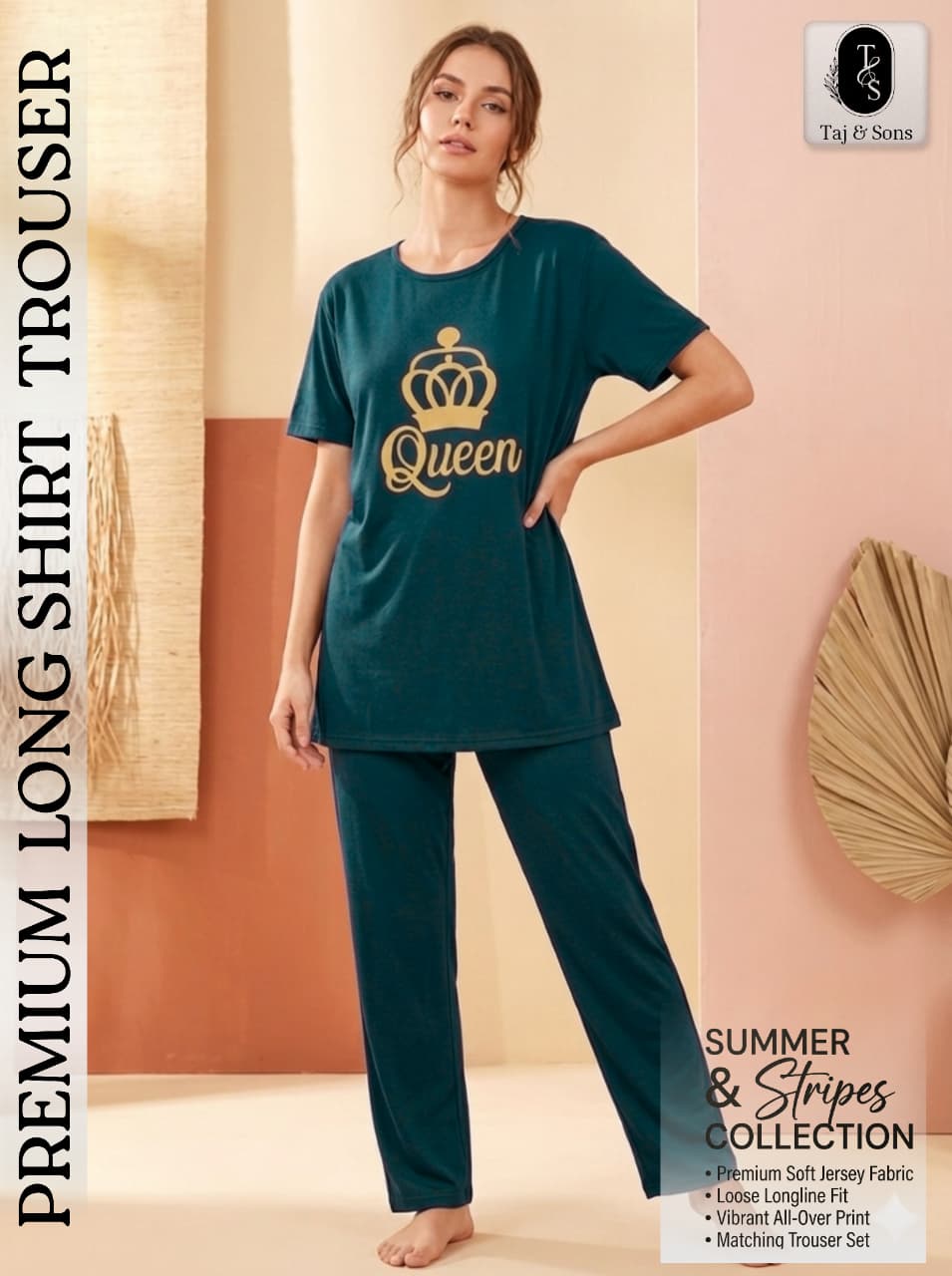 Premium Deep Teal "Queen" Long Shirt & Trouser Set
