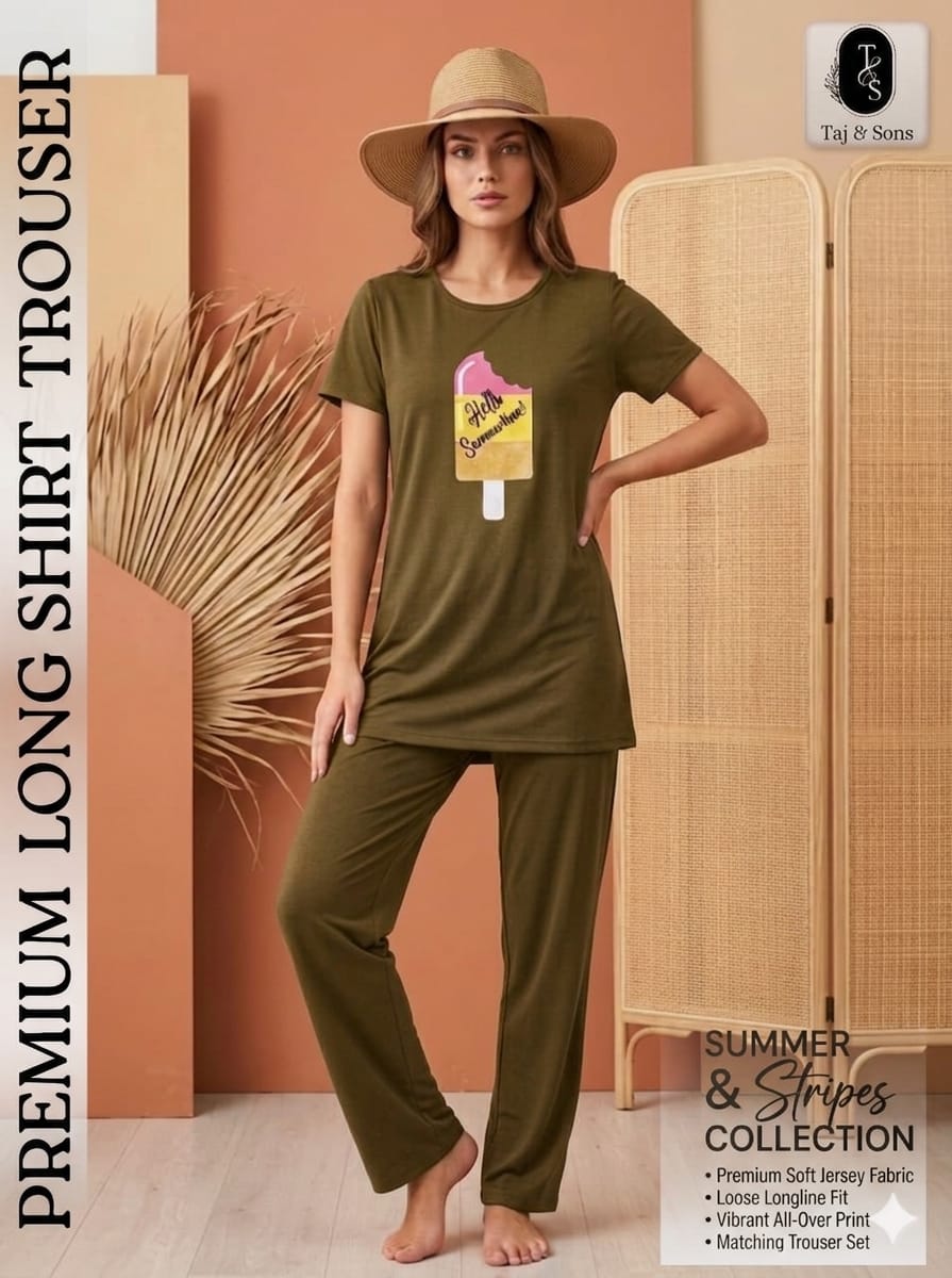 Premium Olive Green Popsicle Long Shirt & Trouser Set