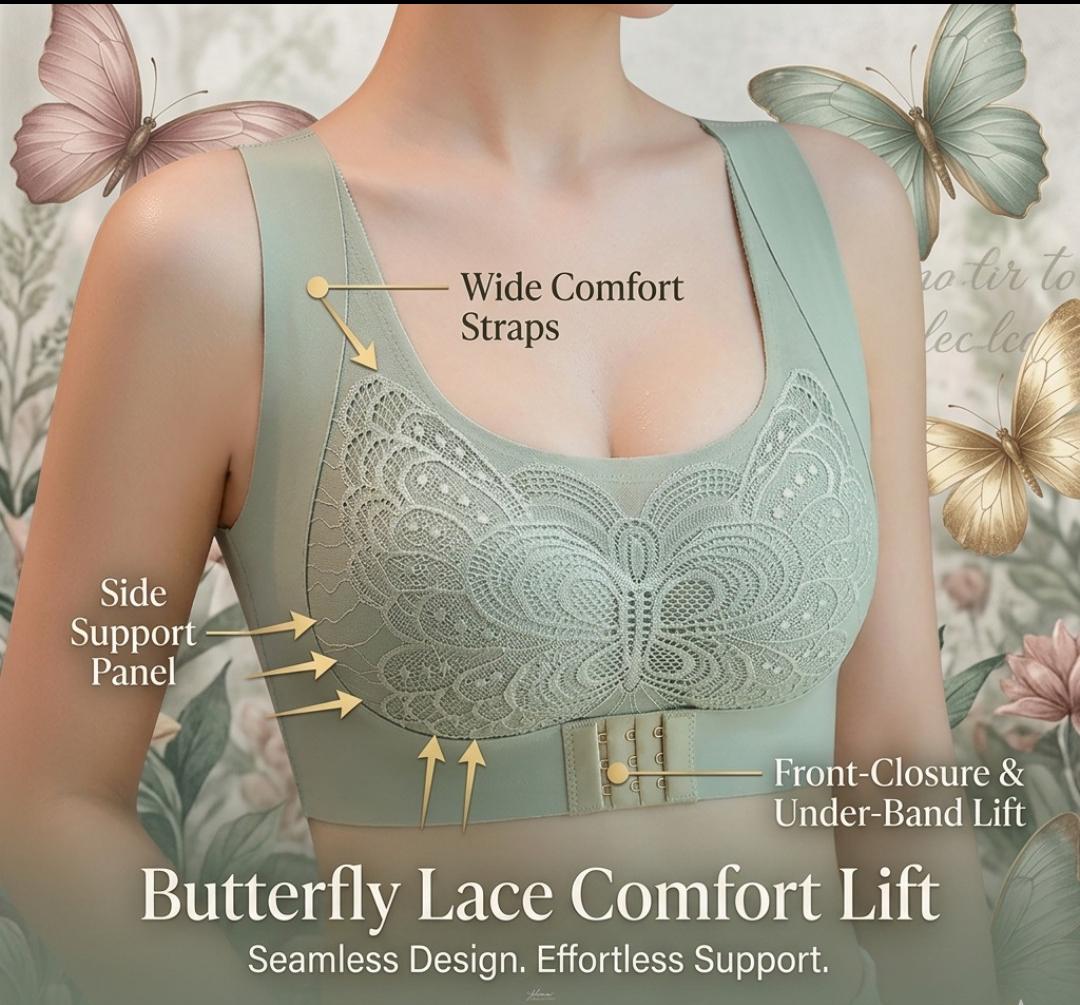 Butterfly Lace Front-Closure Wireless Lift Bra