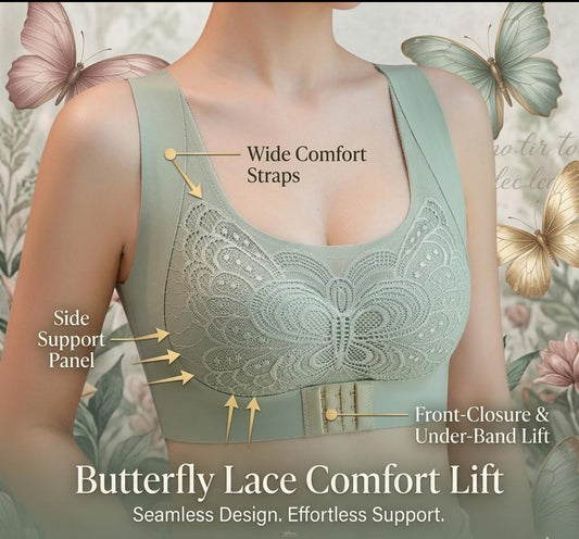 Butterfly Lace Front-Closure Wireless Lift Bra