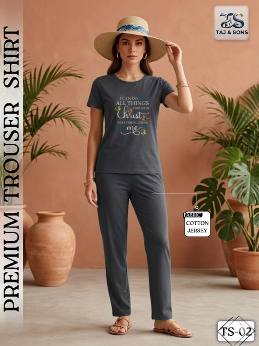 Premium Charcoal Grey Butterfly Cotton Jersey Trouser & Shirt Set