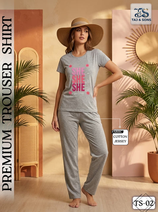 Premium Cotton Jersey Trouser & Shirt Nightsuit Set
